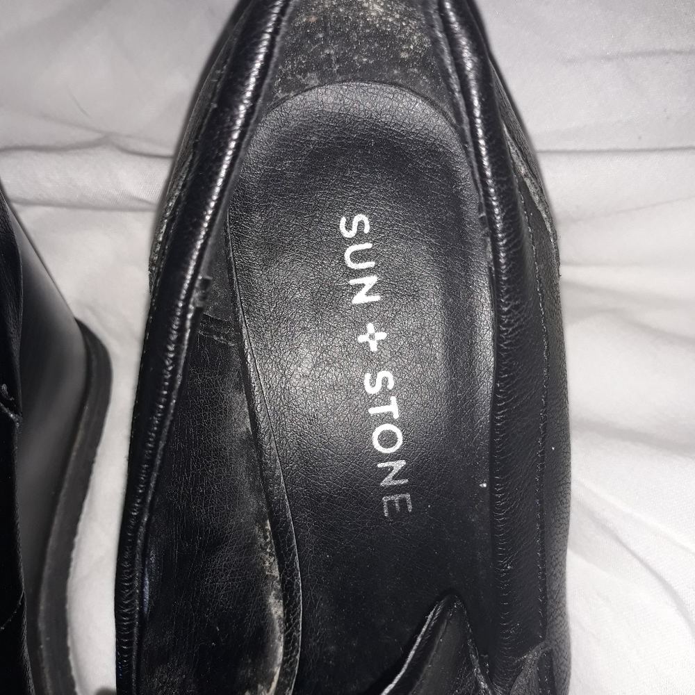 Sun + Stone Womens Jetta Faux Leather Slip On Wedge Heels sz 7 - Picture 2 of 6